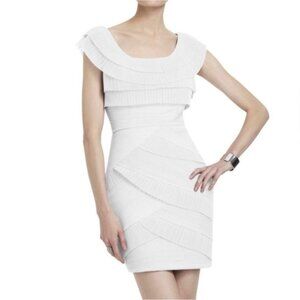 BCBG Maxazria Ivory Pleated Cocktail Midi Dress - Size 6 Petite, Bodycon